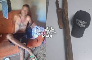 Homem é preso por ameaçar a irmã com espingarda e faca em Demerval Lobão (Foto: Reprodução) Homem é preso por ameaçar a irmã com espingarda e faca em Demerval Lobão (Foto: Reprodução)