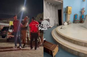 Homem invade igreja, sai quebrando tudo e ameaça fiéis em Floriano (Foto: Imagens enviadas ao Conecta Piauí) Homem invade igreja, sai quebrando tudo e ameaça fiéis em Floriano (Foto: Imagens enviadas ao Conecta Piauí)