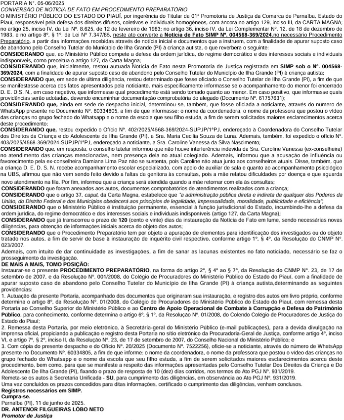 Ministério Público apura abandono de criança autista em cidade do Piauí