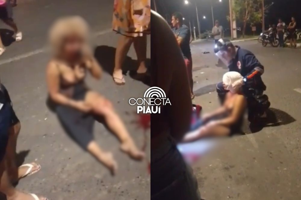 Mulher e criança são arremessados de carro durante grave acidente em Teresina