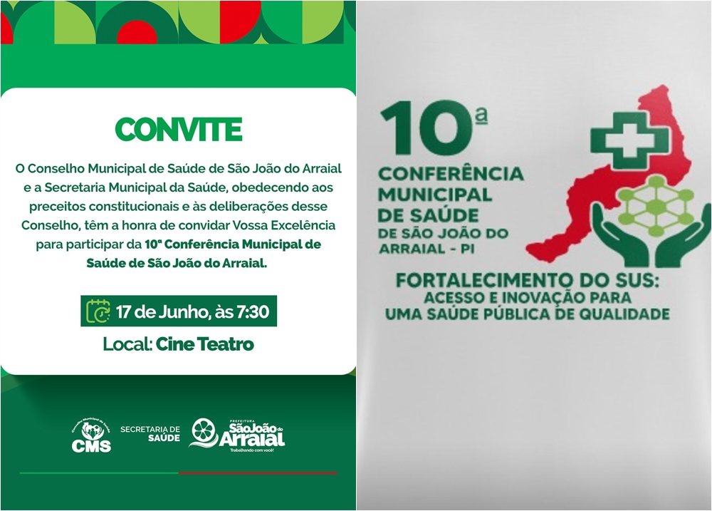 São João do Arraial realiza 10ª Conferência de Saúde no dia 17 de junho