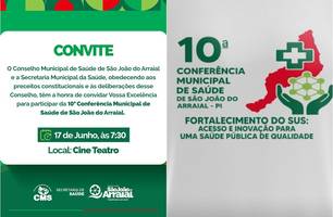 São João do Arraial realiza 10ª Conferência de Saúde no dia 17 de junho (Foto: Reprodução) São João do Arraial realiza 10ª Conferência de Saúde no dia 17 de junho (Foto: Reprodução)