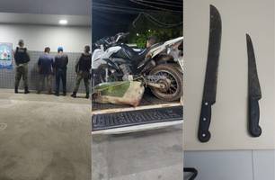 Suspeitos de furto de animais são presos com moto, facões e dinheiro em Batalha (Foto: Divulgação/PMPI)