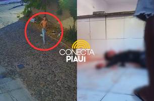 Câmera flagra fuga de comparsa de assaltante morto em mercado de Parnaíba (Foto: Reprodução) Câmera flagra fuga de comparsa de assaltante morto em mercado de Parnaíba (Foto: Reprodução)