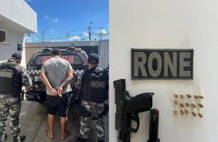 Homem é preso com pistola de policial em pastelaria no Centro de Teresina (Foto: Divulgação/PMPI)
