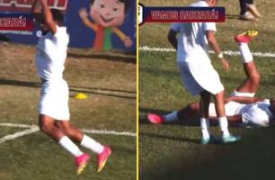 Jogador tenta imitar Cristiano Ronaldo e acaba se lesionando ao comemorar gol (Foto: Reprodução/Redes Sociais) Jogador tenta imitar Cristiano Ronaldo e acaba se lesionando ao comemorar gol (Foto: Reprodução/Redes Sociais)