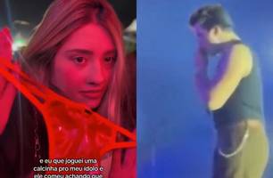 Luan Santana ‘devora’ calcinha de fã em show e é detonado nas redes sociais (Foto: Reprodução) Luan Santana ‘devora’ calcinha de fã em show e é detonado nas redes sociais (Foto: Reprodução)