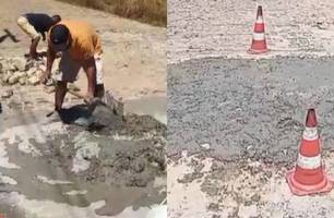 Moradores se unem para calçar rua tomada por buracos em Teresina (Foto: Reprodução) Moradores se unem para calçar rua tomada por buracos em Teresina (Foto: Reprodução)