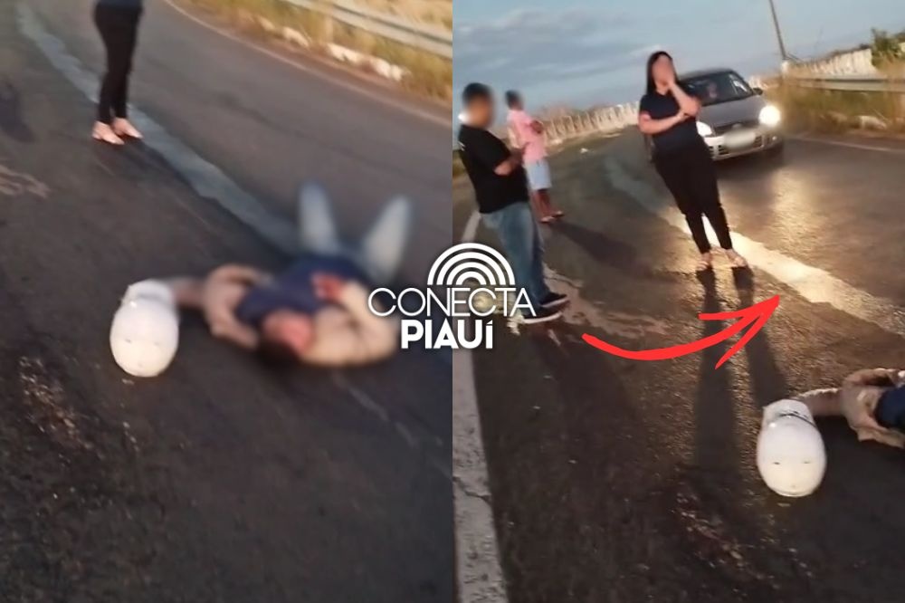 Motoqueiro cai após escorregar em óleo na pista próximo à rodoviária de Teresina