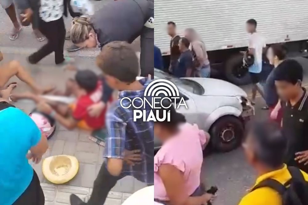 Pai e filho são atropelados e criança quase é arrastada por carro em Teresina