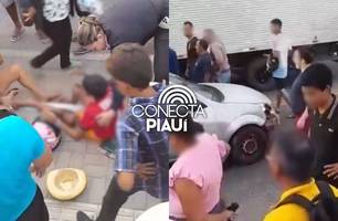 Pai e filho são atropelados e criança quase é arrastada por carro em Teresina (Foto: Reprodução)