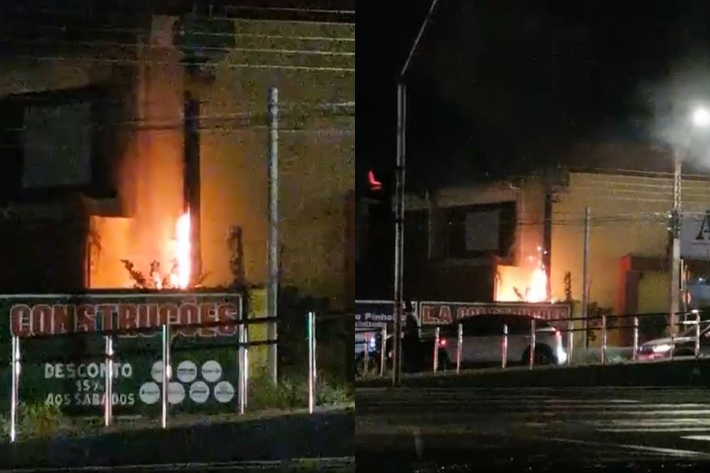 Princípio de incêndio atinge poste próximo à loja de material de construção em THE