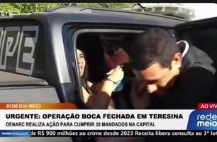 Repórter da TV Meio é agredido por alvo da operação do DENARC em Teresina (Foto: Reprodução/TV Meio) Repórter da TV Meio é agredido por alvo da operação do DENARC em Teresina (Foto: Reprodução/TV Meio)