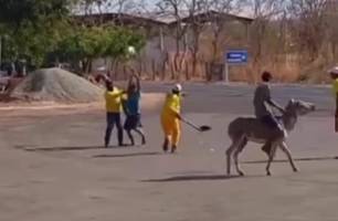 Briga inusitada entre gari e jovem chama atenção de populares em Gilbués (Foto: Reprodução) Briga inusitada entre gari e jovem chama atenção de populares em Gilbués (Foto: Reprodução)
