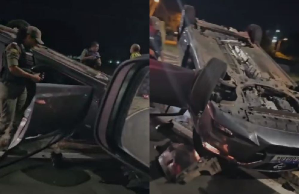 Carro capota próximo ao Setor de Esportes da UFPI, na zona Leste de Teresina
