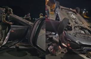 Carro capota próximo ao Setor de Esportes da UFPI, na zona Leste de Teresina (Foto: Reprodução/Redes sociais) Carro capota próximo ao Setor de Esportes da UFPI, na zona Leste de Teresina (Foto: Reprodução/Redes sociais)