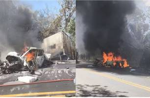 Colisão na BR 316 entre Caxias e Codó deixou dois mortos e carro em chamas (Foto: Reprodução) Colisão na BR 316 entre Caxias e Codó deixou dois mortos e carro em chamas (Foto: Reprodução)