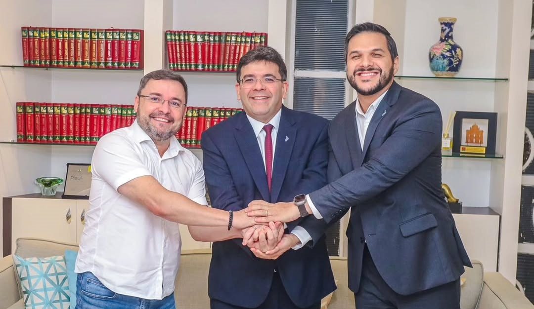 Rafael Fonteles, Washington Bandeira e presidente do PT, Fábio Novo.