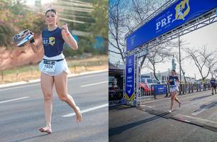 Atleta tira tênis que machucava pés e corre 4 km descalça em corrida de Teresina (Foto: Reprodução/Instagram) Atleta tira tênis que machucava pés e corre 4 km descalça em corrida de Teresina (Foto: Reprodução/Instagram)