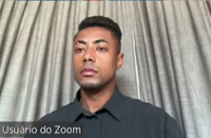 Bruno Henrique em julgamento (Foto: Reprodução/STJD) Bruno Henrique em julgamento (Foto: Reprodução/STJD)