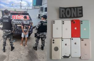 Homem é preso com celulares roubados no Conjunto Bela Vista III, em Teresina (Foto: Divulgação/PMPI) Homem é preso com celulares roubados no Conjunto Bela Vista III, em Teresina (Foto: Divulgação/PMPI)