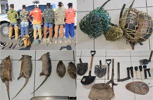 Polícia resgata animais, apreende caça e autua seis por crime ambiental no Piauí (Foto: Reprodução) Polícia resgata animais, apreende caça e autua seis por crime ambiental no Piauí (Foto: Reprodução)