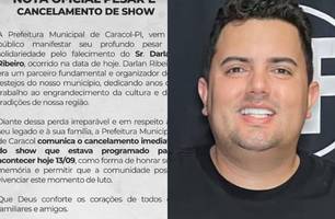 Prefeitura de Caracol cancela show em luto pela morte de Darlan Ribeiro (Foto: Conecta Piauí) Prefeitura de Caracol cancela show em luto pela morte de Darlan Ribeiro (Foto: Conecta Piauí)