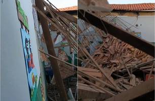 Teto de escola desaba em Piripiri; geólogo vai investigar causas (Foto: Reprodução) Teto de escola desaba em Piripiri; geólogo vai investigar causas (Foto: Reprodução)