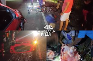 Vaca causa triplo acidente na PI-130 em Nazária; adolescente ficou preso sob carro (Foto: Repórter 12/Conecta Piauí) Vaca causa triplo acidente na PI-130 em Nazária; adolescente ficou preso sob carro (Foto: Repórter 12/Conecta Piauí)